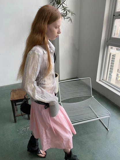 Textured Linen Blend Embroidered Slim Shirt