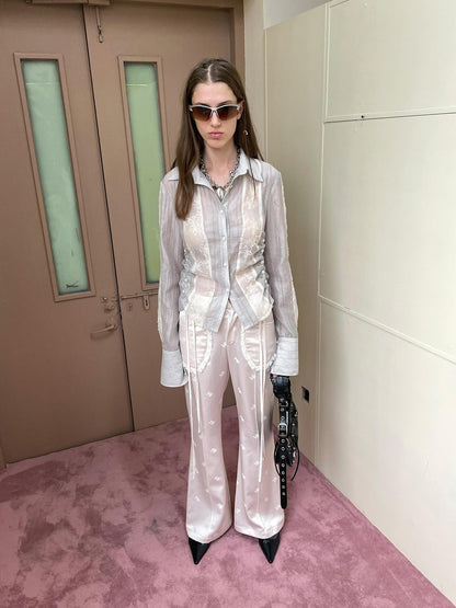 Delivery Textured Linen Blend Embroidered Slim Shirt