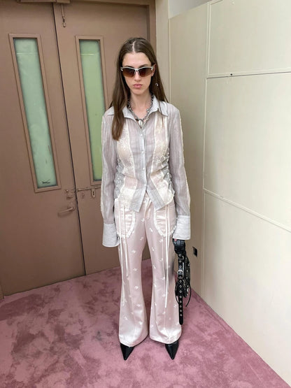 Textured Linen Blend Embroidered Slim Shirt