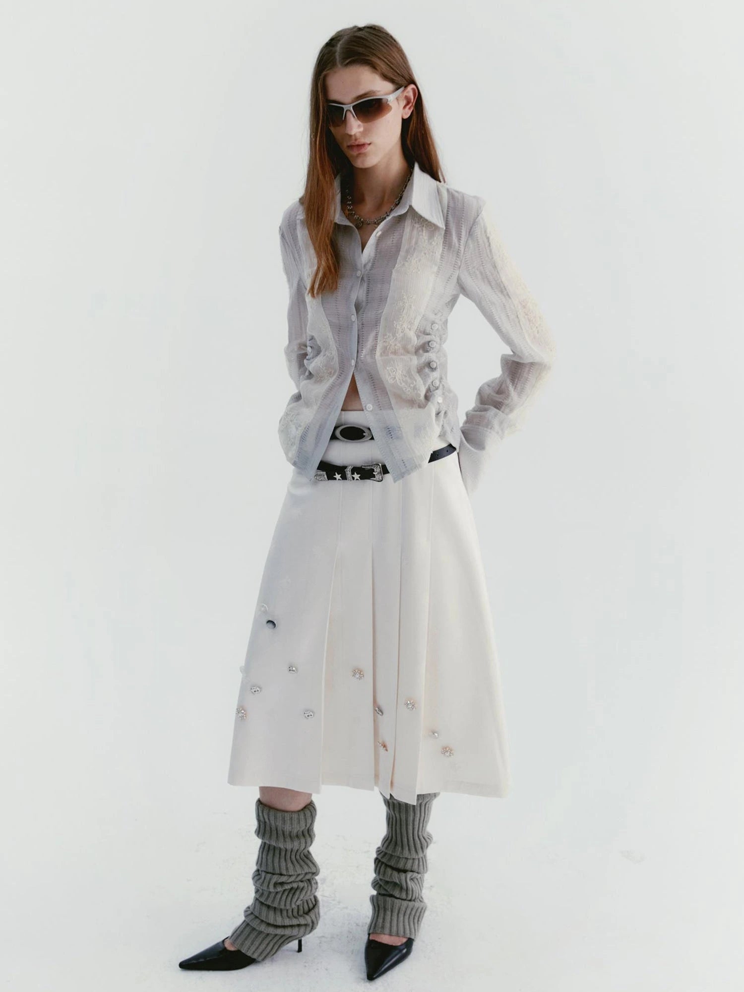 Textured Linen Blend Embroidered Slim Shirt