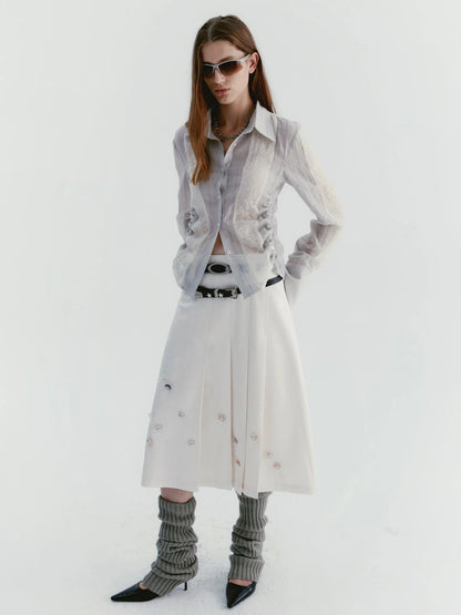 Textured Linen Blend Embroidered Slim Shirt