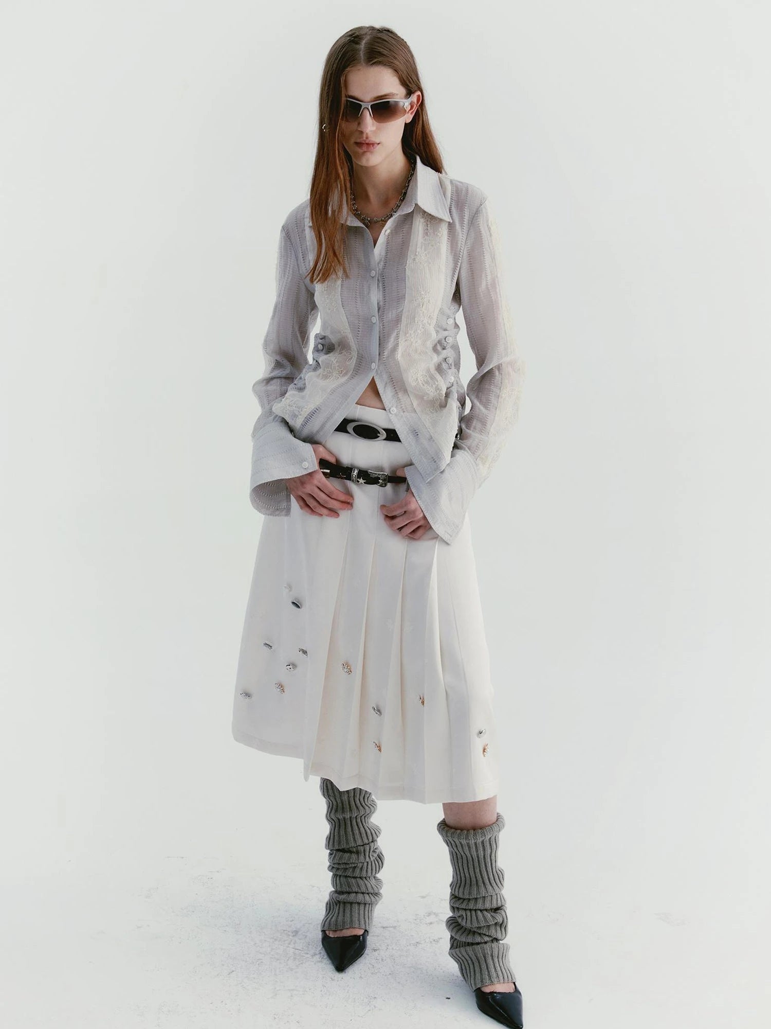 Textured Linen Blend Embroidered Slim Shirt