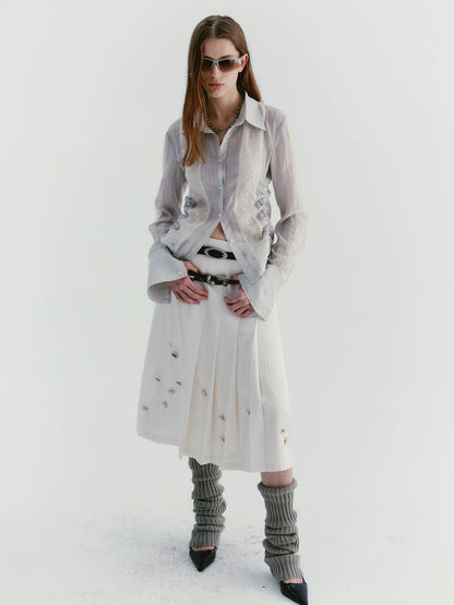 Textured Linen Blend Embroidered Slim Shirt