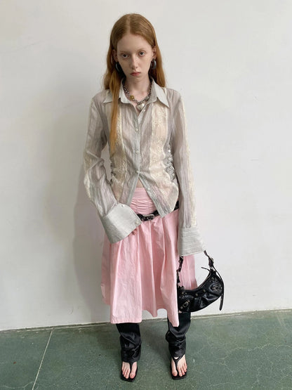 Textured Linen Blend Embroidered Slim Shirt