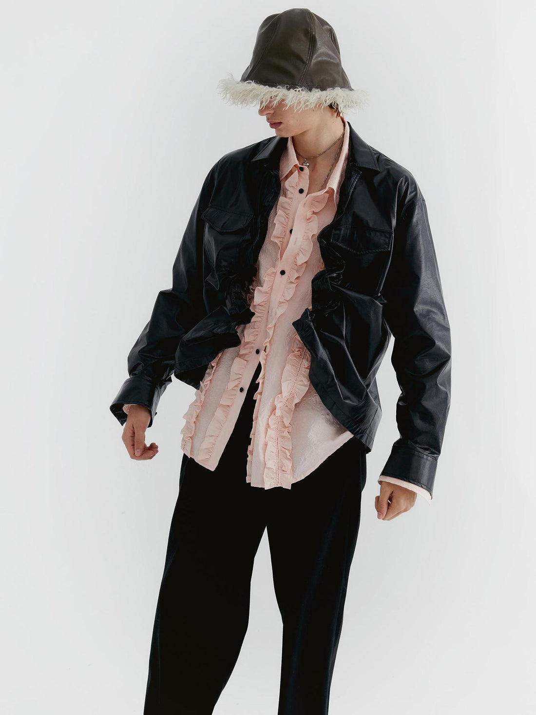 Delivery Textured Ruffle Hem Blouse In Pale Pink