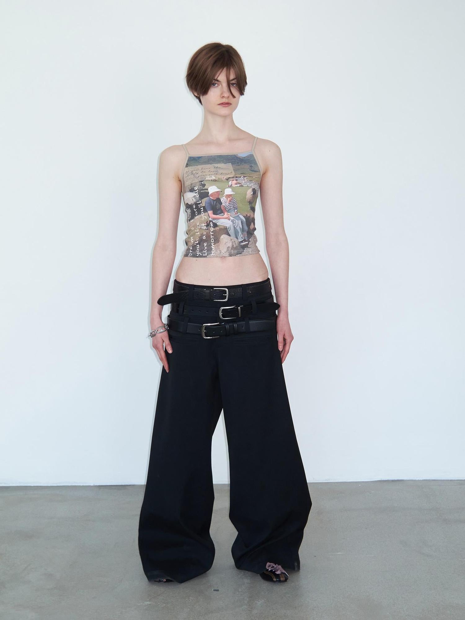Delivery Triple Waist Seam Black Wide Leg Trousers Relaxed Fit