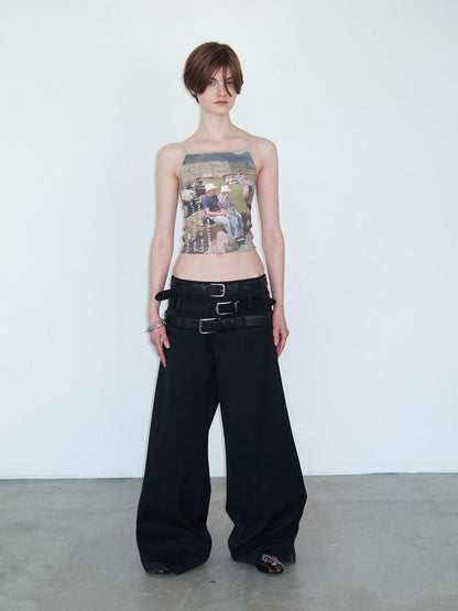 Delivery Triple Waist Seam Black Wide Leg Trousers Relaxed Fit