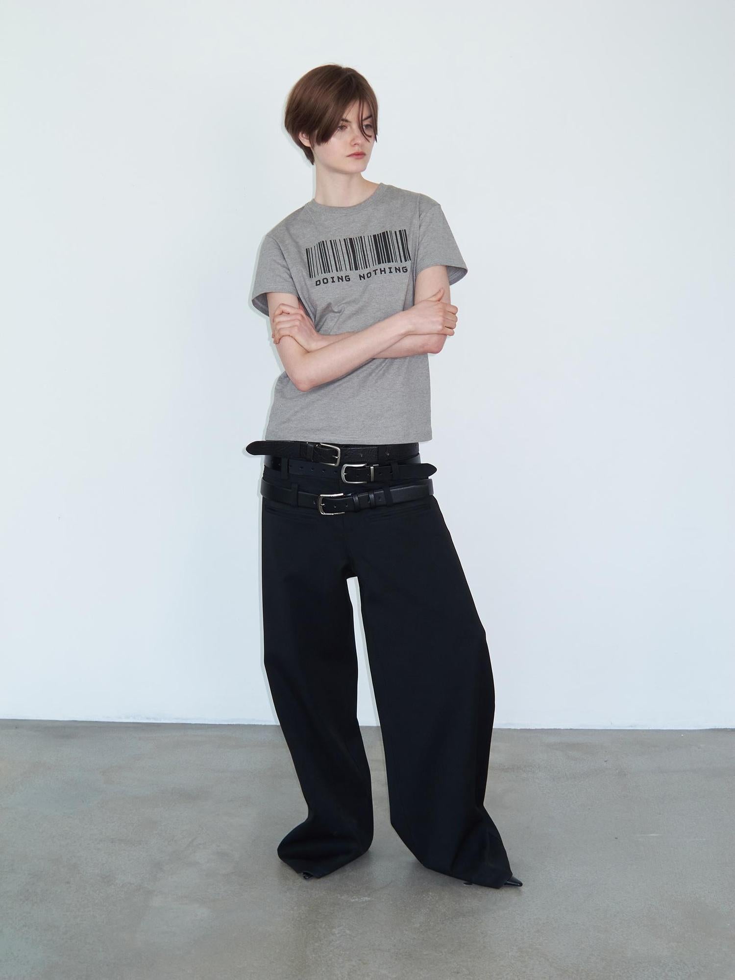 Delivery Triple Waist Seam Black Wide Leg Trousers Relaxed Fit
