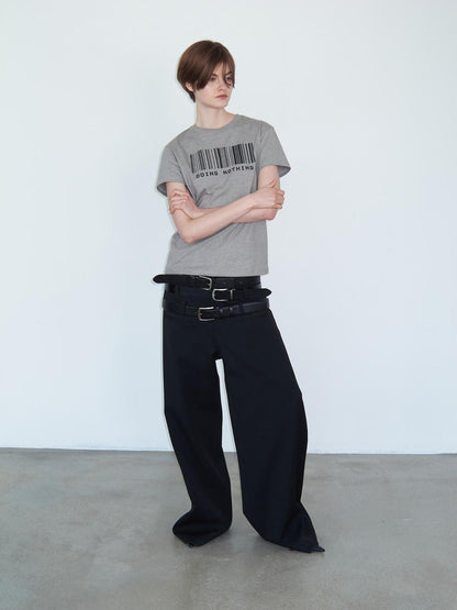 Delivery Triple Waist Seam Black Wide Leg Trousers Relaxed Fit