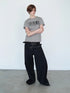 Triple Waist Seam Black Wide Leg Trousers Relaxed Fit