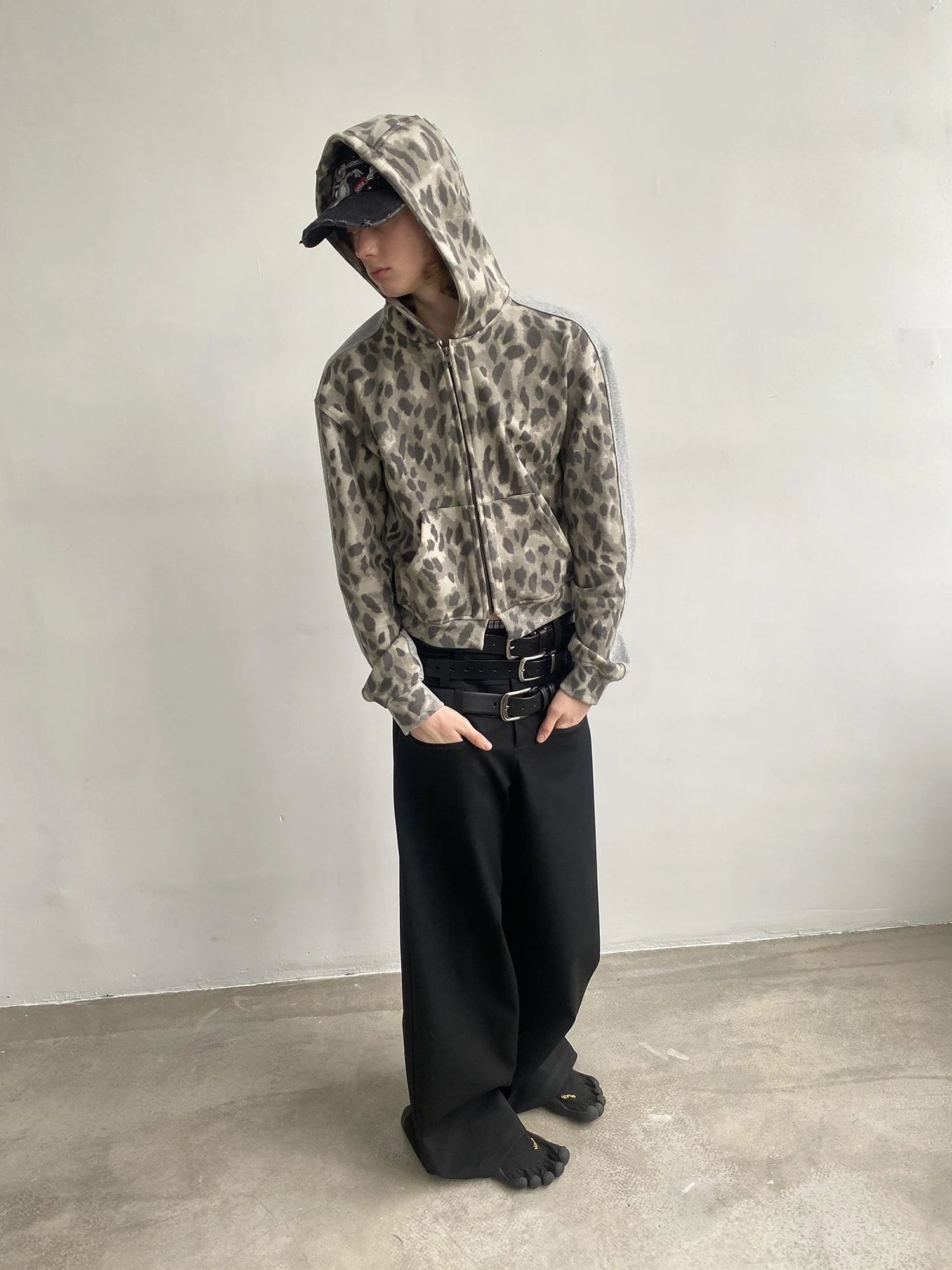 Triple Waist Seam Black Wide Leg Trousers Relaxed Fit