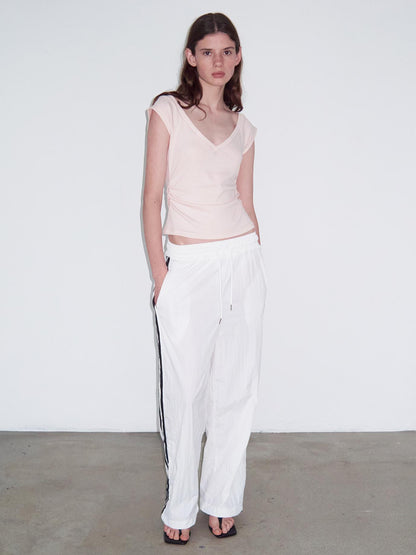 Delivery V-Neck Cropped Tee with Ruffle Sleeves Rhinestone