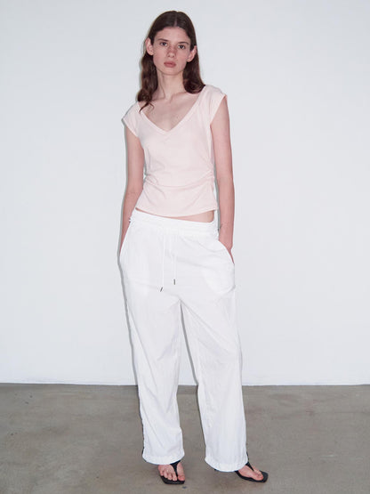 Delivery V-Neck Cropped Tee with Ruffle Sleeves Rhinestone