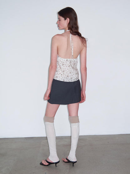 Delivery V-Neck Floral Tied Halter Top With Open Back