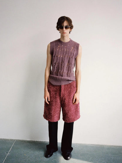 V-Neck Grape Purple Cutout Mohair Wool Vest