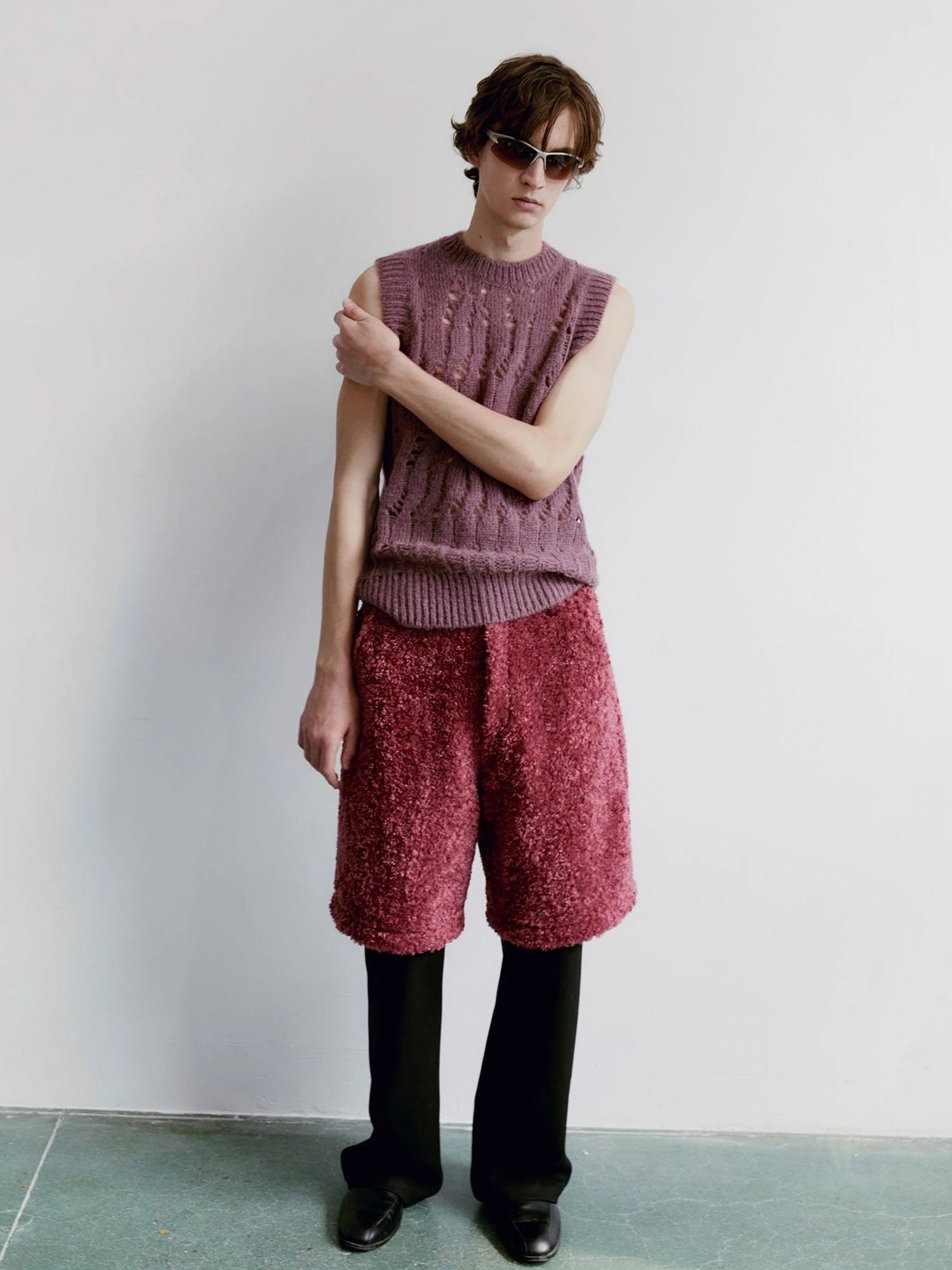 V-Neck Grape Purple Cutout Mohair Wool Vest