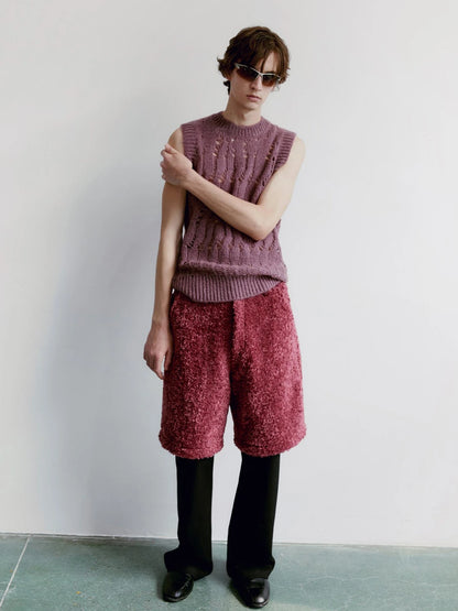 V-Neck Grape Purple Cutout Mohair Wool Vest