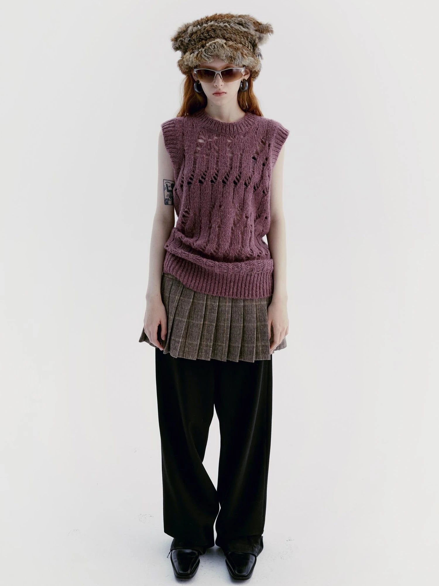 V-Neck Grape Purple Cutout Mohair Wool Vest