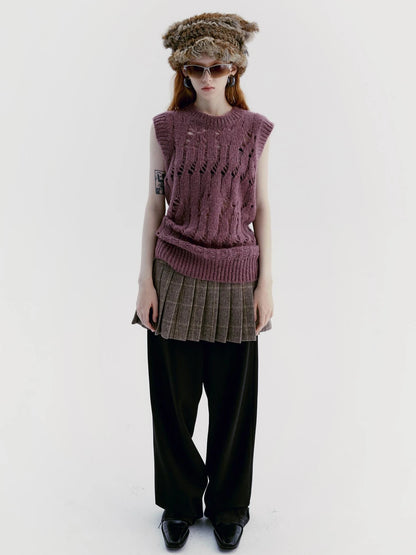 V-Neck Grape Purple Cutout Mohair Wool Vest