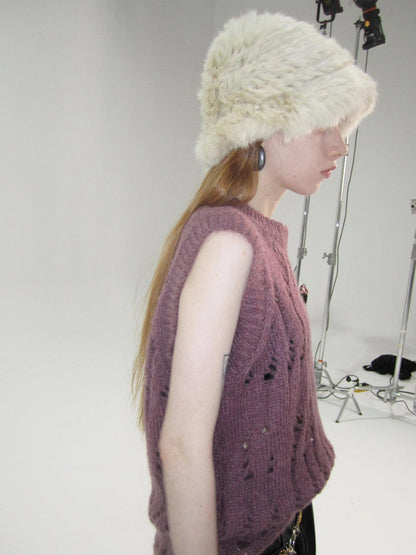 V-Neck Grape Purple Cutout Mohair Wool Vest