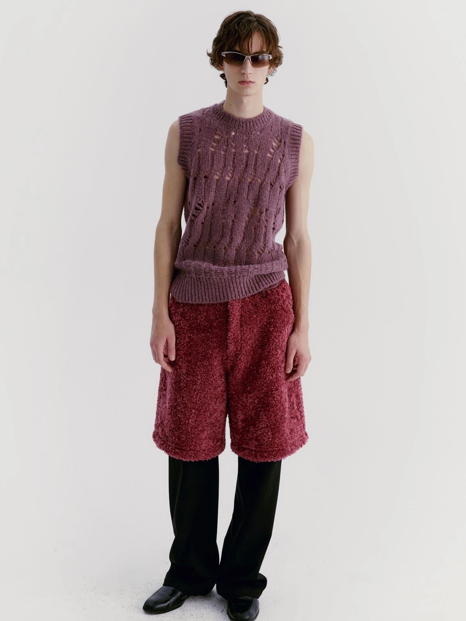 V-Neck Grape Purple Cutout Mohair Wool Vest