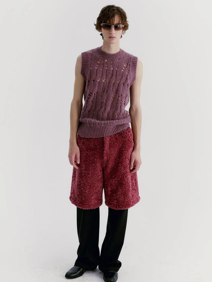 V-Neck Grape Purple Cutout Mohair Wool Vest