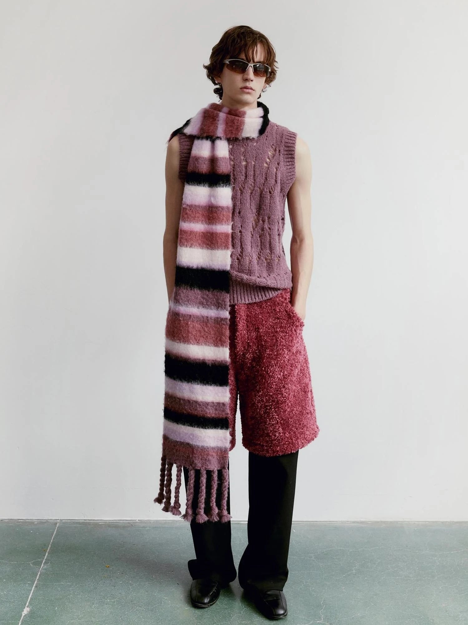 V-Neck Grape Purple Cutout Mohair Wool Vest