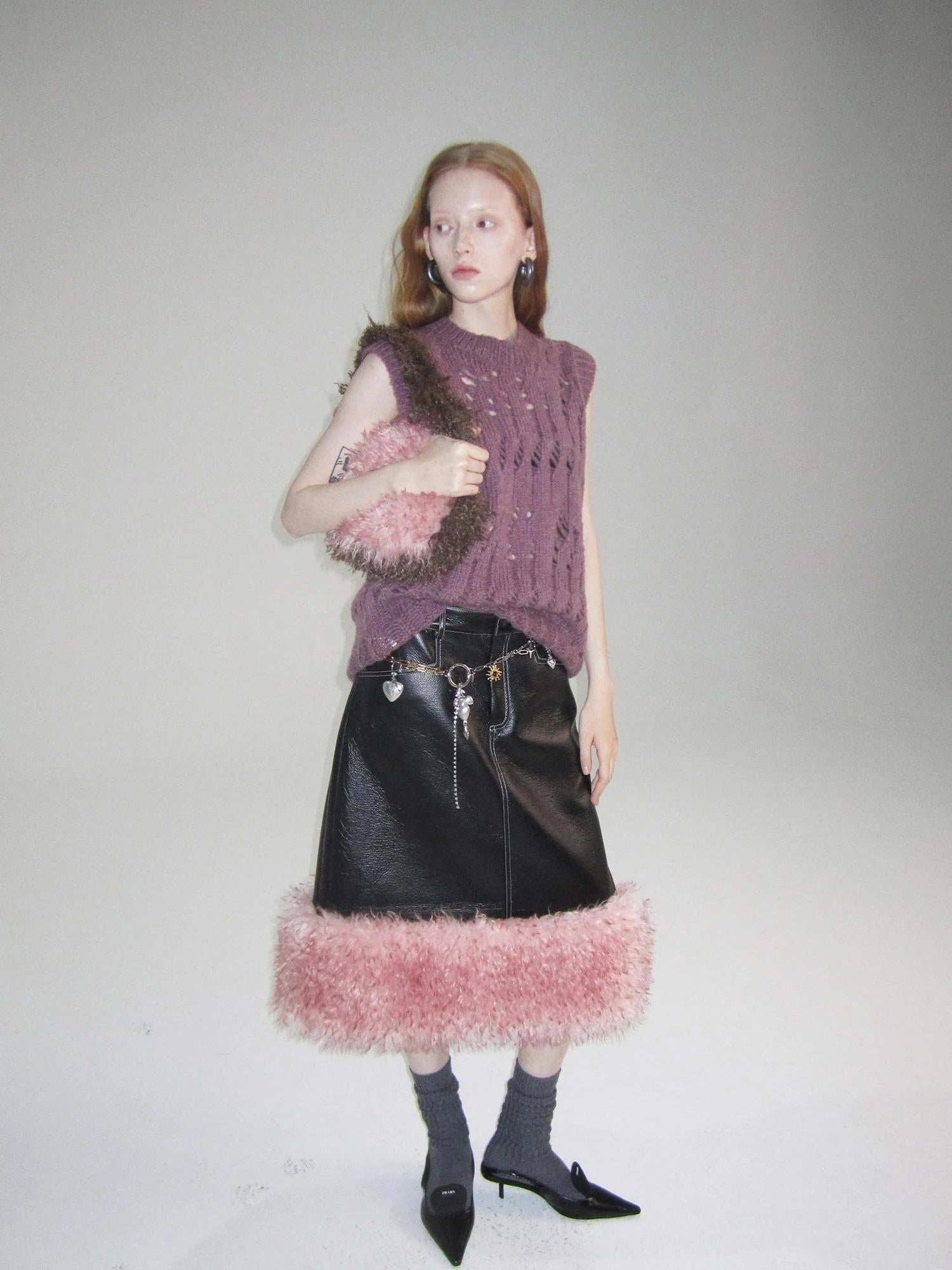 V-Neck Grape Purple Cutout Mohair Wool Vest