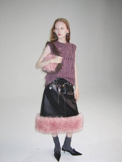 V-Neck Grape Purple Cutout Mohair Wool Vest