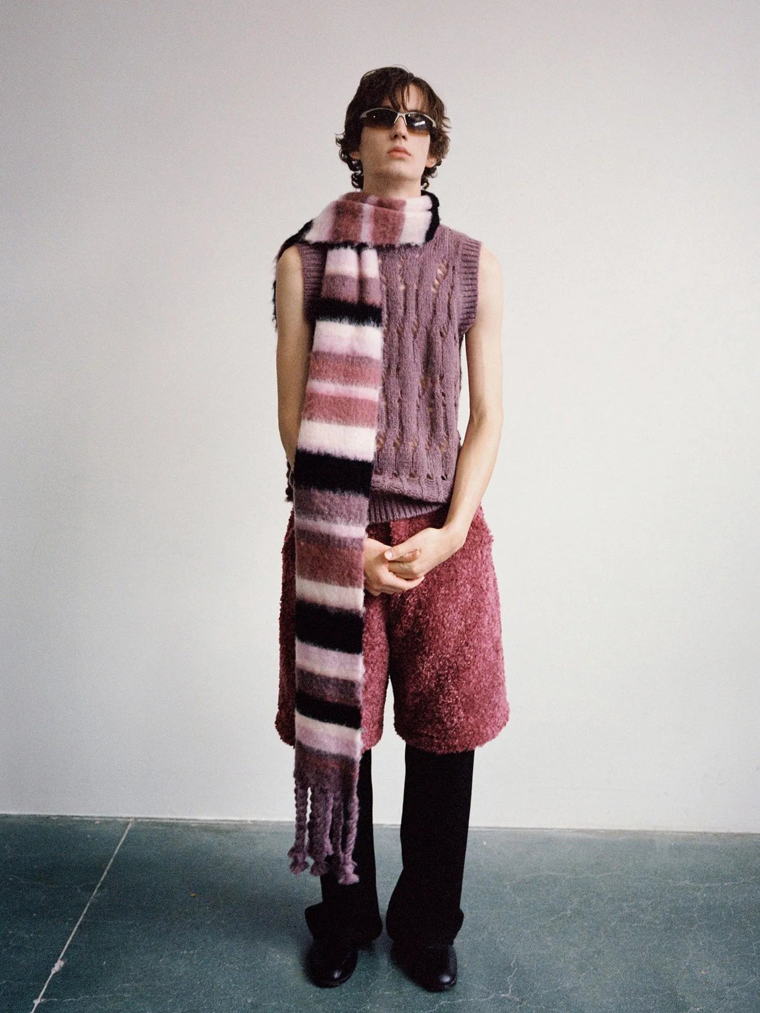 V-Neck Grape Purple Cutout Mohair Wool Vest