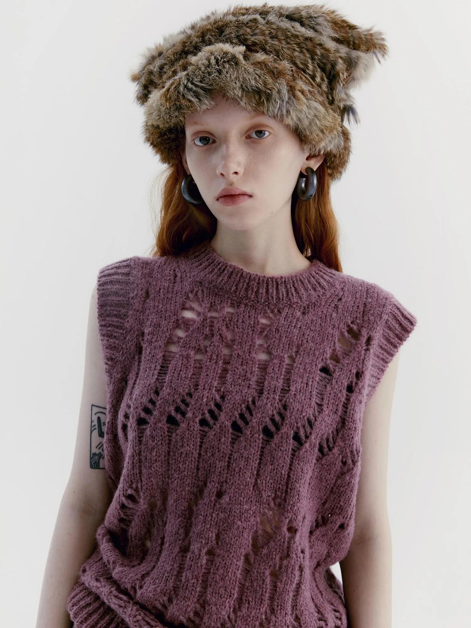 V-Neck Grape Purple Cutout Mohair Wool Vest