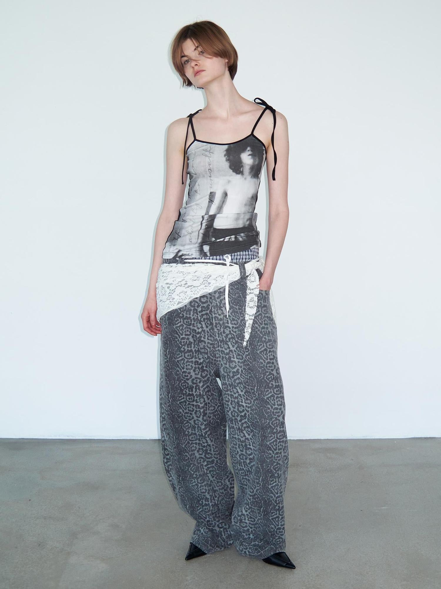 Delivery Vintage Black &amp; White Portrait Print Tie Back Camisole