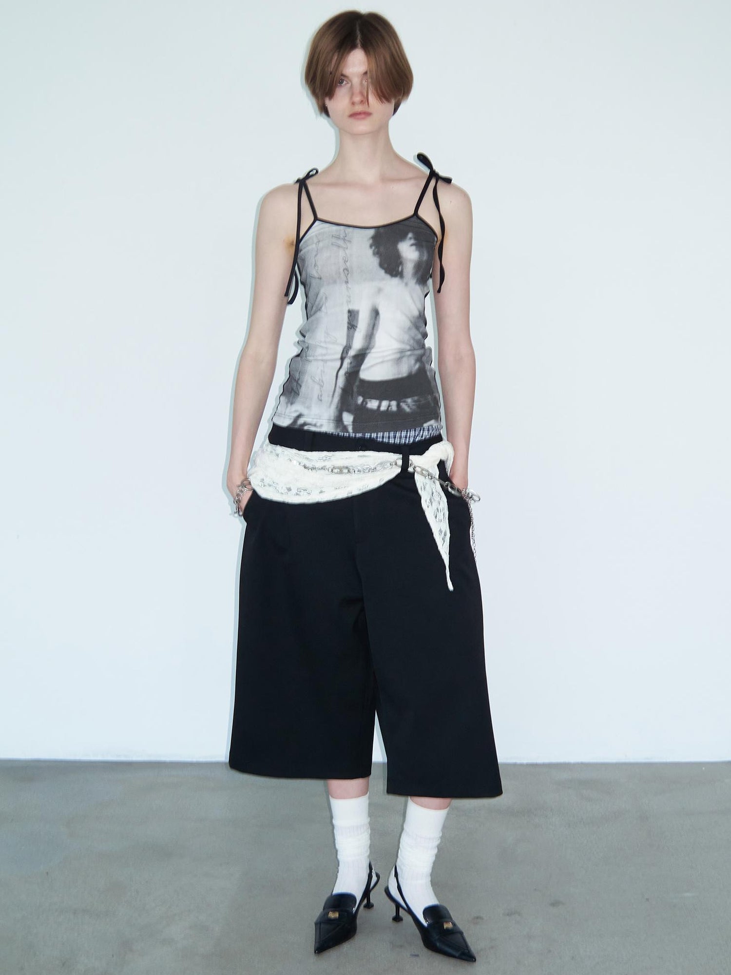 Delivery Vintage Black &amp; White Portrait Print Tie Back Camisole