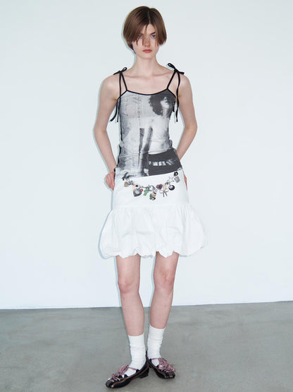 Delivery Vintage Black &amp; White Portrait Print Tie Back Camisole