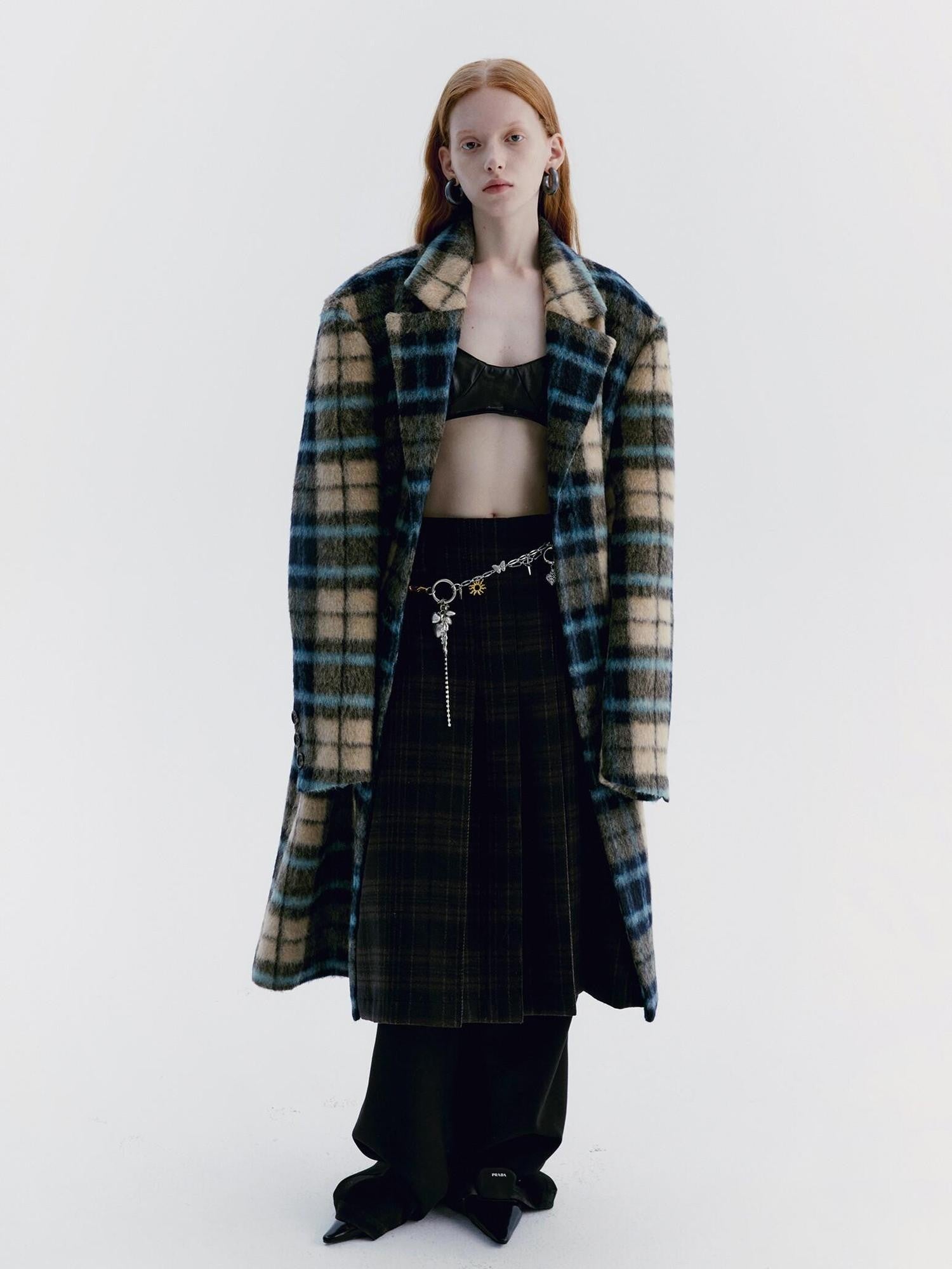 Delivery Vintage Blue Yellow Plaid Plush Texture Women&