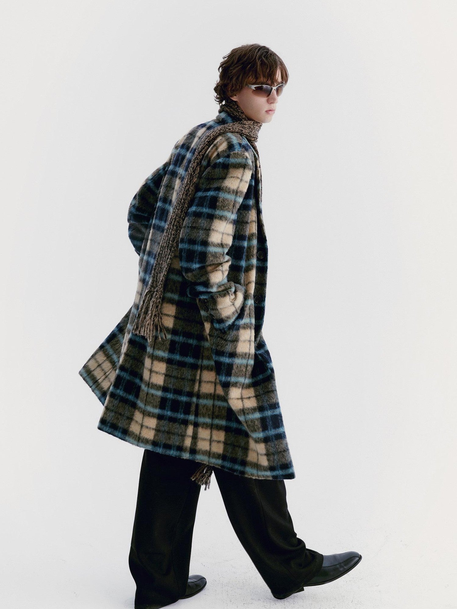 Delivery Vintage Blue Yellow Plaid Plush Texture Women&