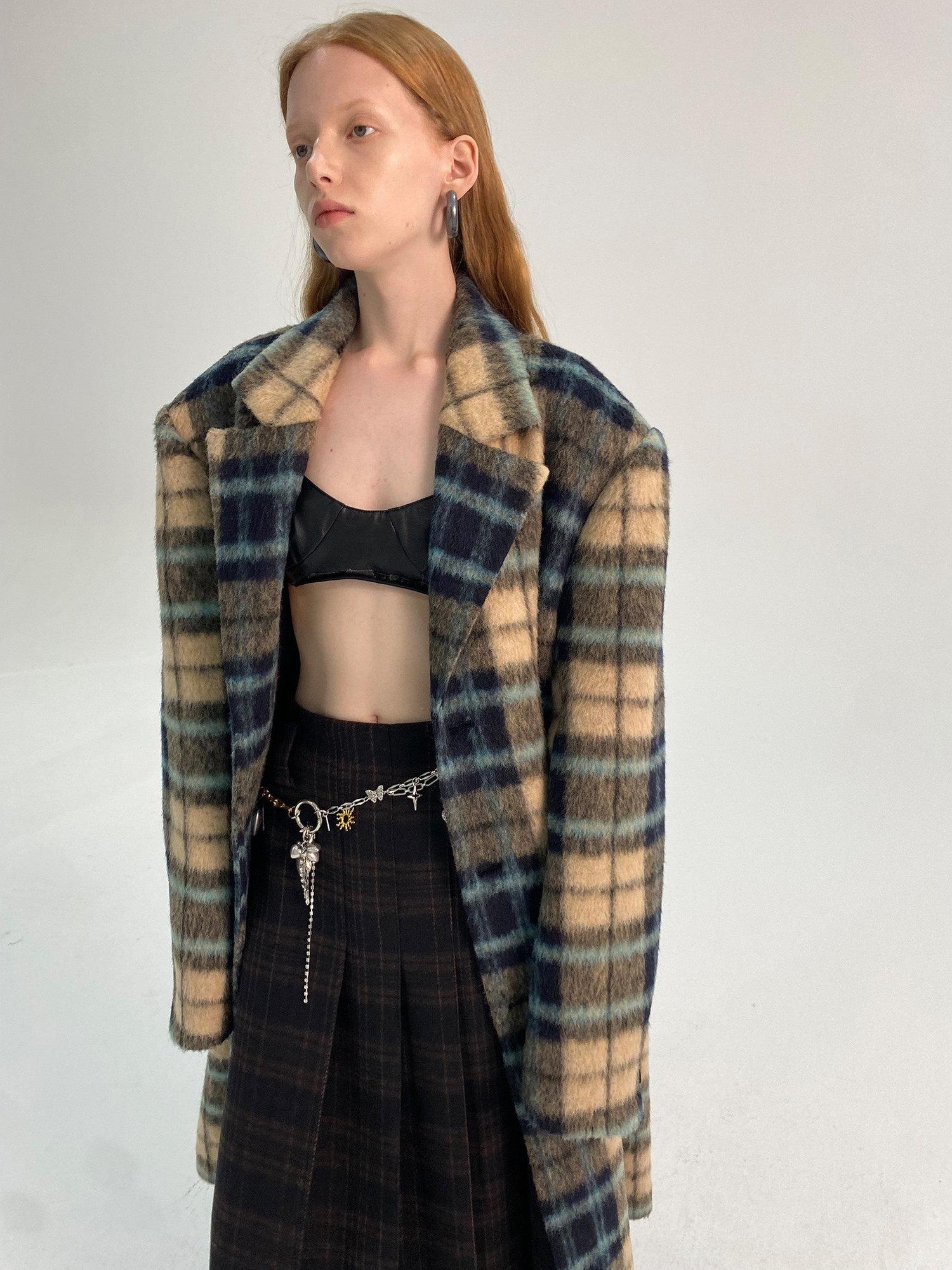 Delivery Vintage Blue Yellow Plaid Plush Texture Women&