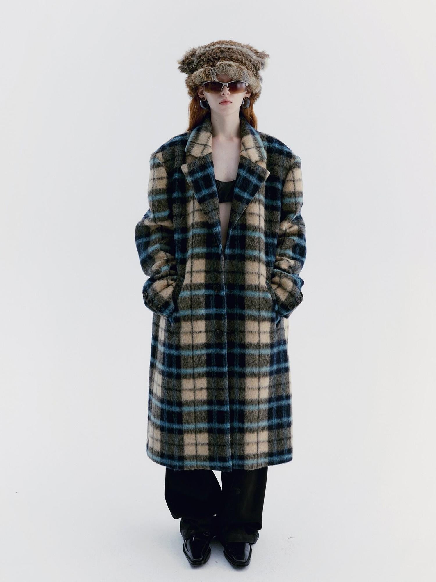 Delivery Vintage Blue Yellow Plaid Plush Texture Women&