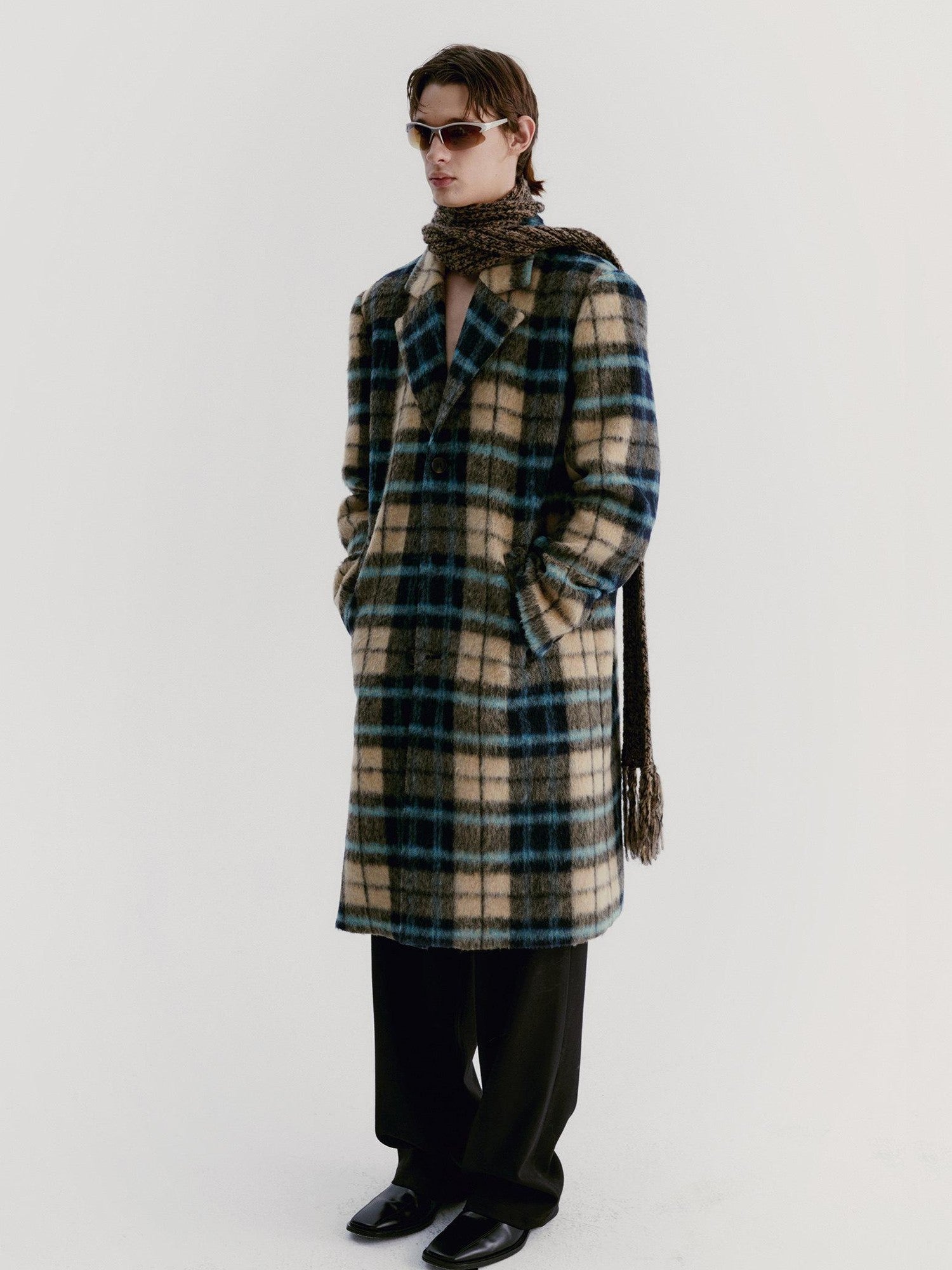 Delivery Vintage Blue Yellow Plaid Plush Texture Women&
