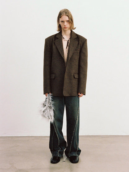 Delivery Vintage Brown Fine Check Pleated Women&