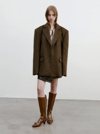 Delivery Vintage Brown Fine Check Pleated Women&