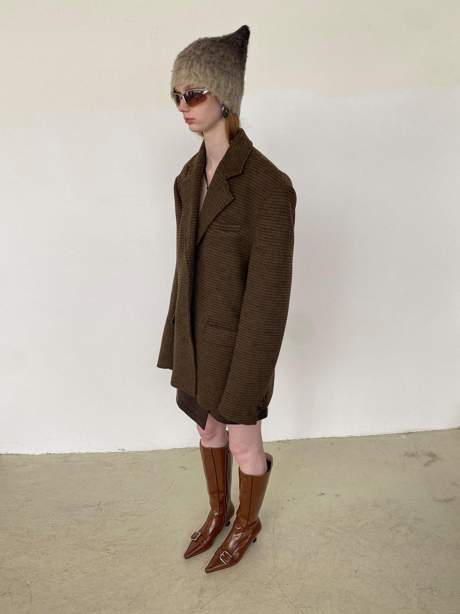 Delivery Vintage Brown Fine Check Pleated Women&