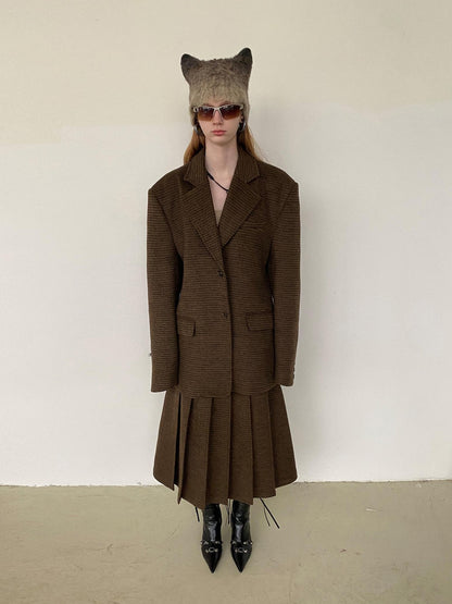 Delivery Vintage Brown Fine Check Pleated Women&