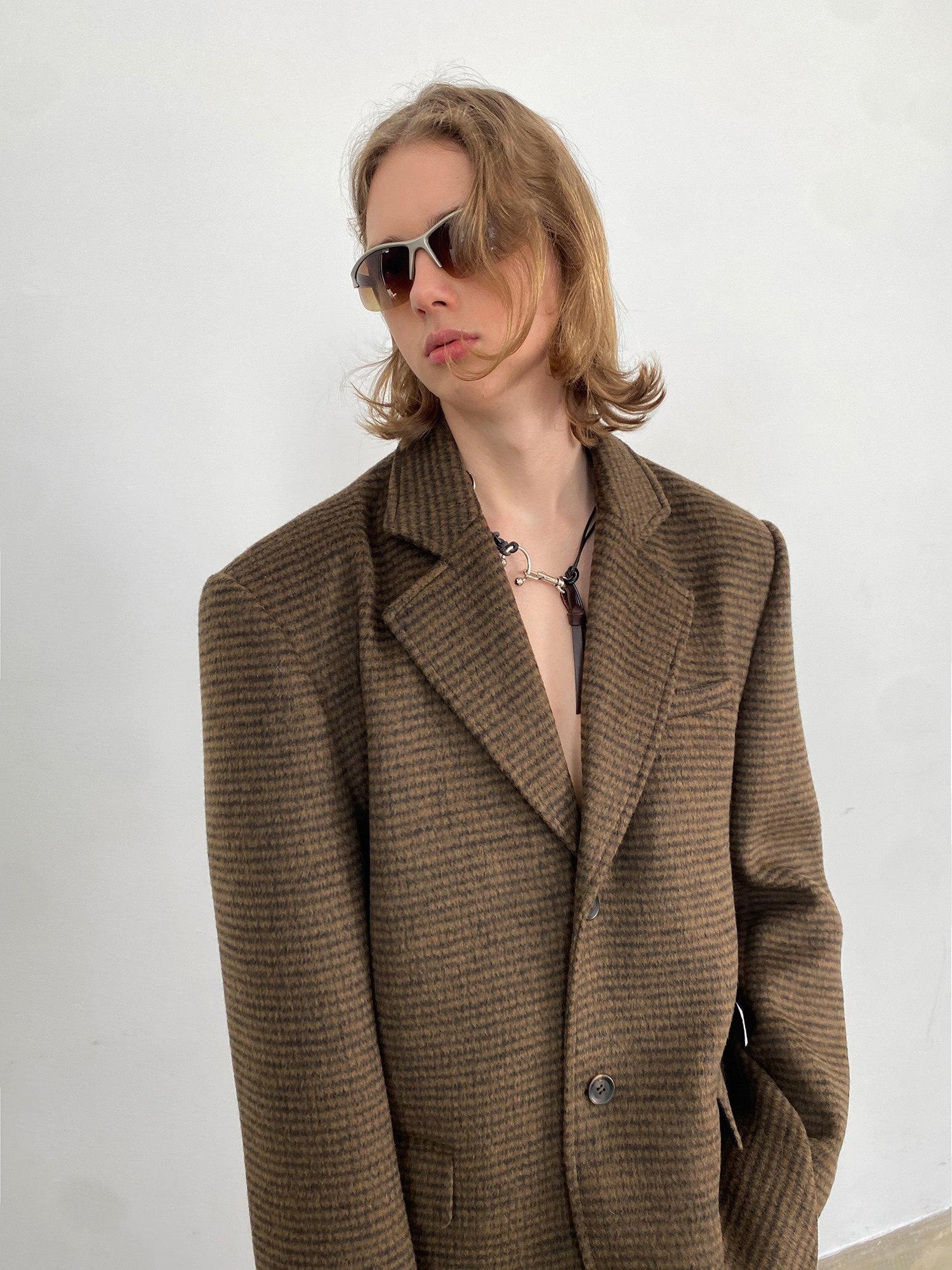 Delivery Vintage Brown Fine Check Pleated Women&