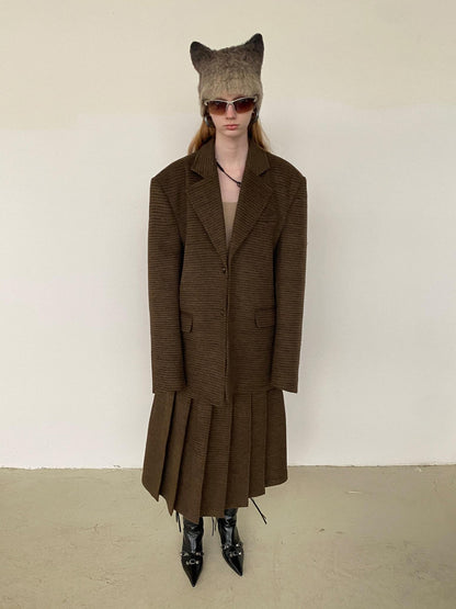 Delivery Vintage Brown Fine Check Pleated Women&