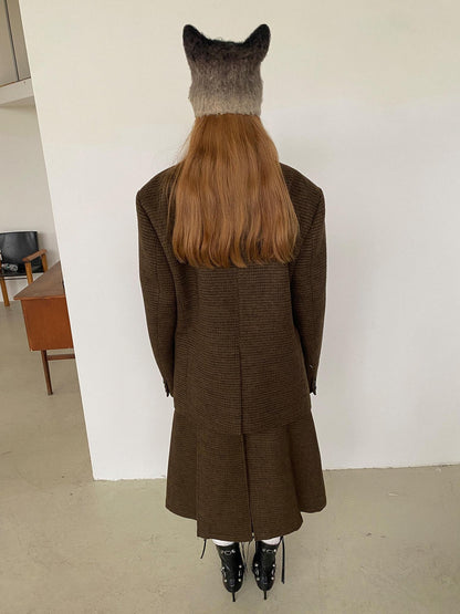 Delivery Vintage Brown Fine Check Pleated Women&
