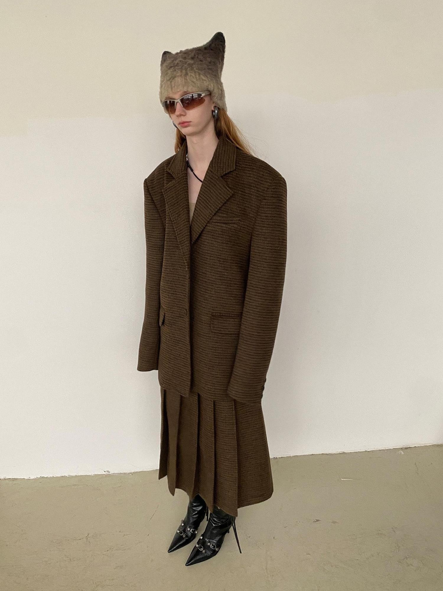 Delivery Vintage Brown Fine Check Pleated Women&