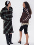 Delivery Vintage Brown Green Plaid Zip Jacket Straight Skirt Women&