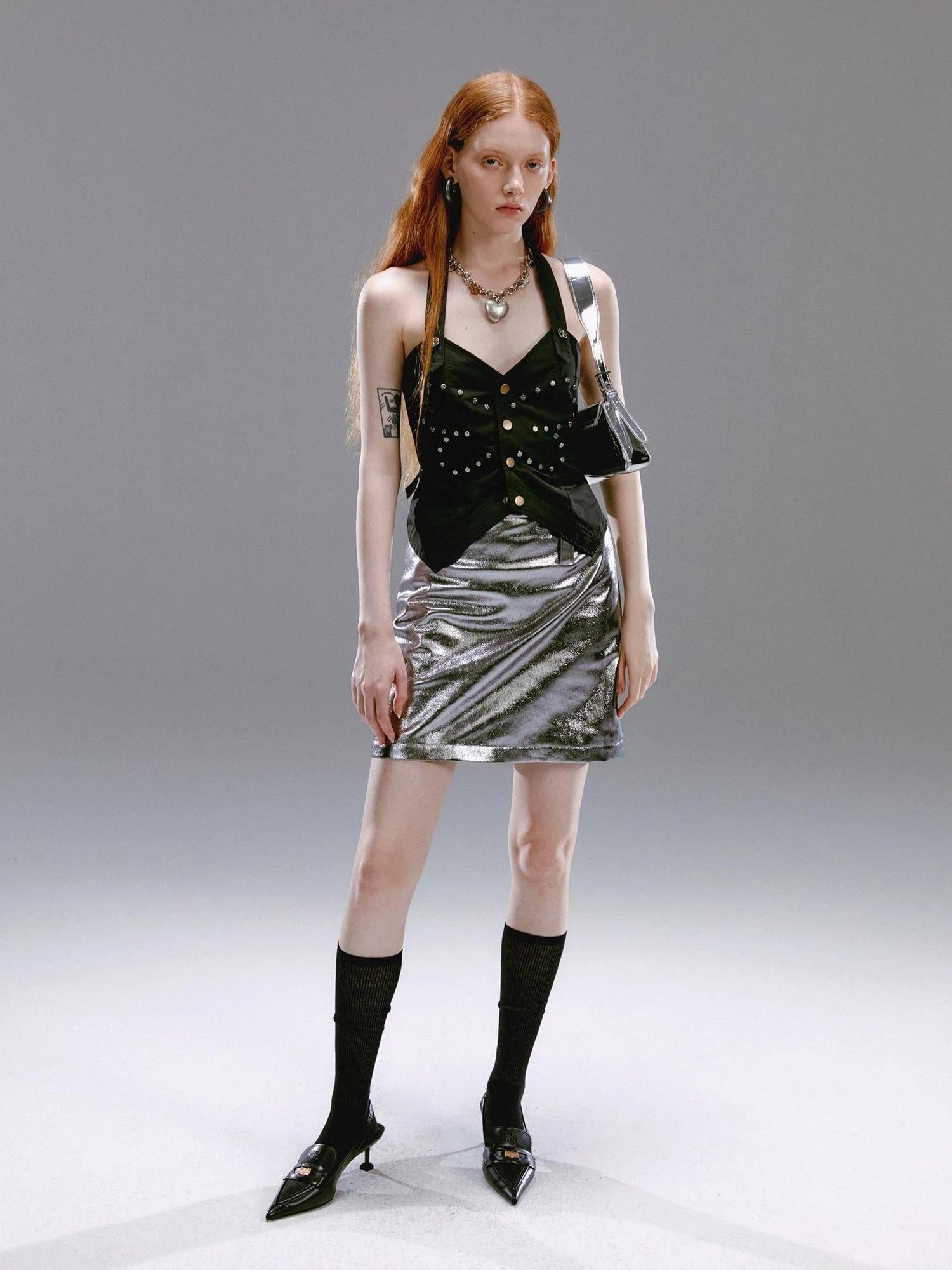 Vintage Butterfly Rivet Black Halter Top Sleeveless Bustier Vest