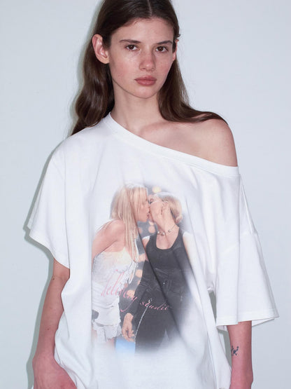 Delivery Vintage Century Kiss Print Asymmetric Women&
